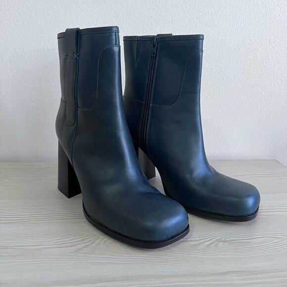 Free People Shoes - Free People Naomi Ankle Heel Leather Boot Blue Size 10 NWOB